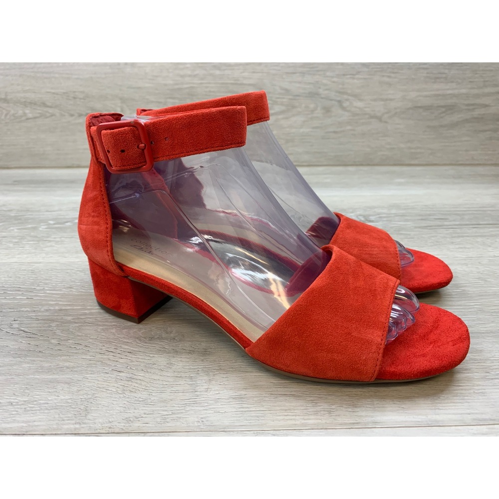 Clarks Women's Red Block Heel Ankle Strap Sandals 7.5 Casual Comfort Shoes